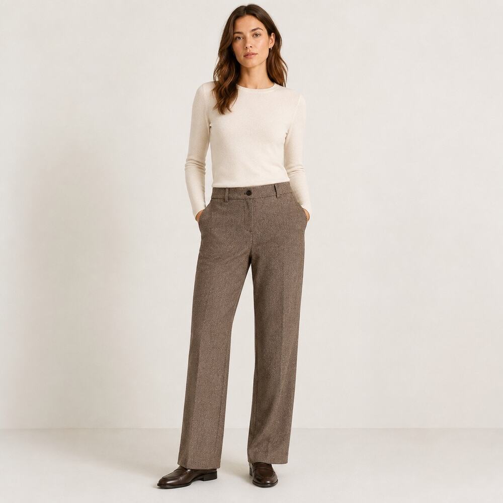 NWOT Talbots Wool Blend Herringbone Lined Trouser Pants Mill Brown Size 2 Petite